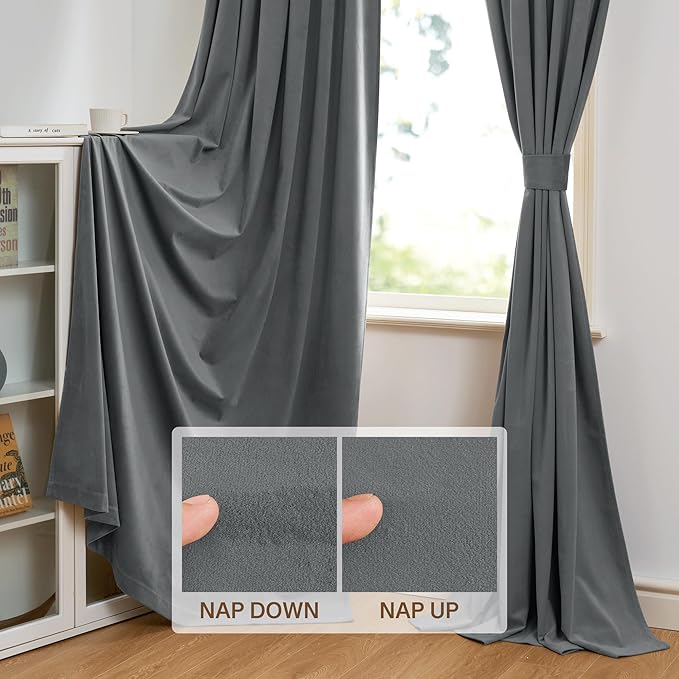 StangH Grey Velvet Curtains 84 inches Room Darkening Window Curtain Drapes for Living Room Thermal Insulated Privacy Panels for Bedroom/Office, W52 x L84, 2 Panels