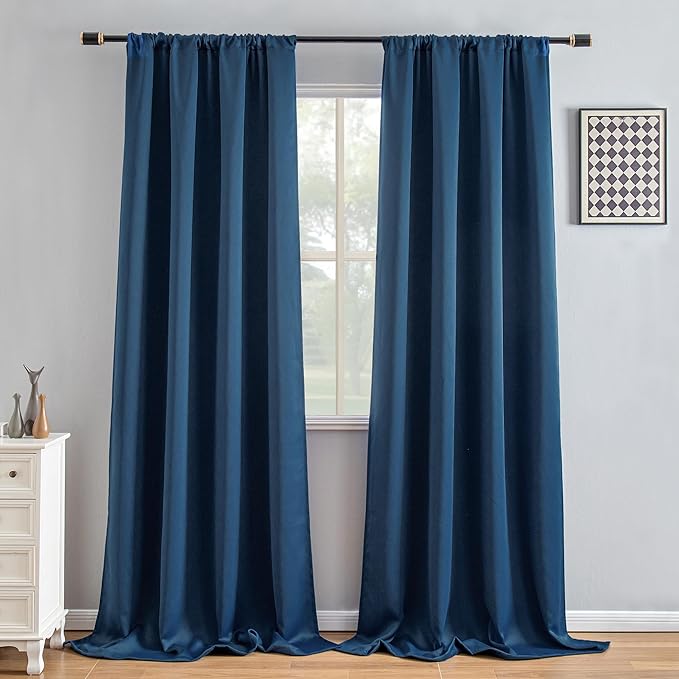 Blackout Curtains 108 Inch Length 2 Panels Set, Black Out Curtains for Bedroom 108 Inch Long, Rod Pocket Energy Saving Room Darkening Drapes for Living Room Window Navy Blue(W52 x L108)