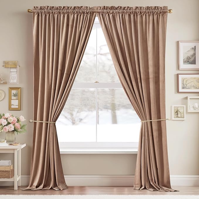StangH Velvet Doorway Curtains for Nursery Bedroom Blush Beige Rod Pocket Thermal Insulated Noise Reducing Window Drapes for French Door Living Room, W42 x L84, 2 Panels