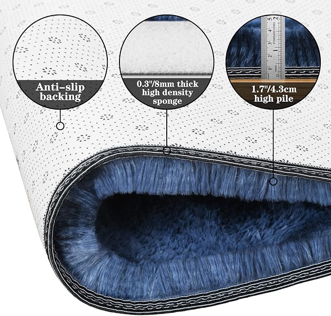 duduta 6x9 ft Navy Blue Rectangle Fluffy Rug, Tie-Dyed Shag Fuzzy Plush Rectangle Carpet for Bedroom Nursery Living Room Home Decor