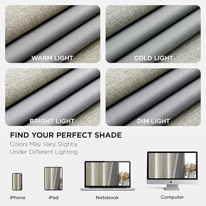 Joydeco Blackout Curtains 120 Inches Long 2 Panels Burg, Room Darkening Curtains for Bedroom, 100% Black Out Textured Thermal Drapes Privacy Protection 2 Panels Set(W52 x L120 Inch, Light Beige)