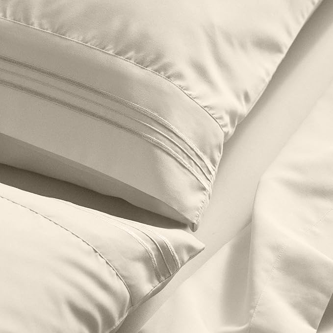Mellanni California King Sheet Set - 6-Piece Iconic Collection Bedding, (Including 4 Pillowcases), 21-Inch Extra Deep Pocket, Easy Care, Ultra Soft, Cooling Sheets, Brushed Microfiber - Golden Ivory