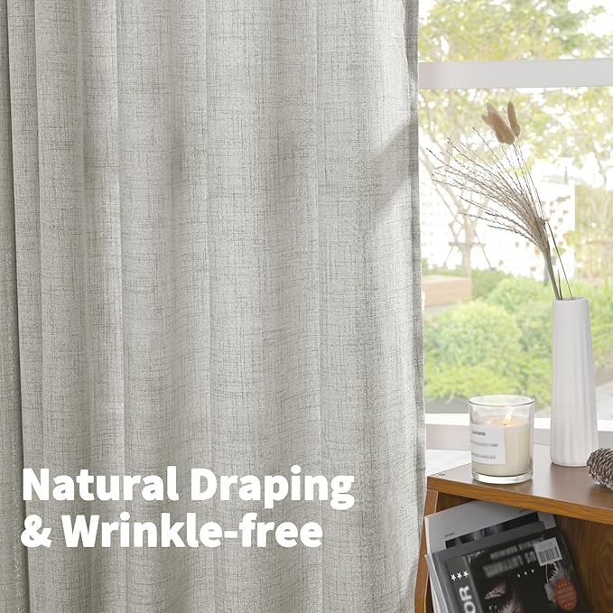 YoungsTex Extra Long Linen Curtains 102 Inch Length for Living Room, Light Grey Light Filtering Drapes with Bronze Grommet Privacy for Dining Bedroom, 52 x 102 Inch, 2 Panels