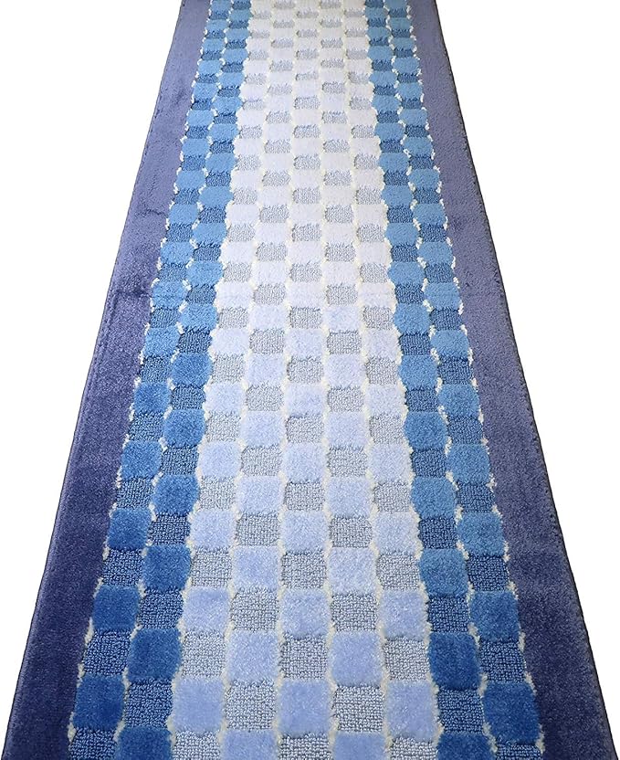 Custom Length Hallway Runner Rug,Slip Resistant,Checkered Blue, 26 Inch X 30 feet, Sold and Priced Per Foot