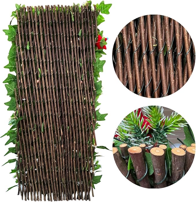 Sumery Expandable Fence Privacy Screen for Balcony Patio Outdoor,Decorative Faux Ivy Fencing Panel,Artificial Hedges (Single Sided Leaves) (4, Christmas-Ivy)