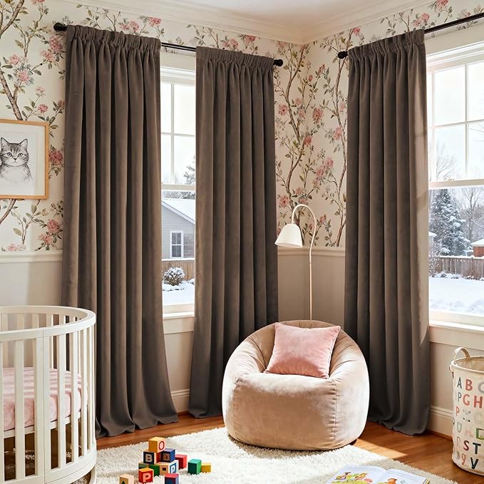 Lazzzy Velvet Blackout Curtains Thermal Insulated Room Window Drapes Super Soft Luxury Curtains for Living Room Bedroom Rod Pocket 2 Panels, Truffle, 52" W x 96" L