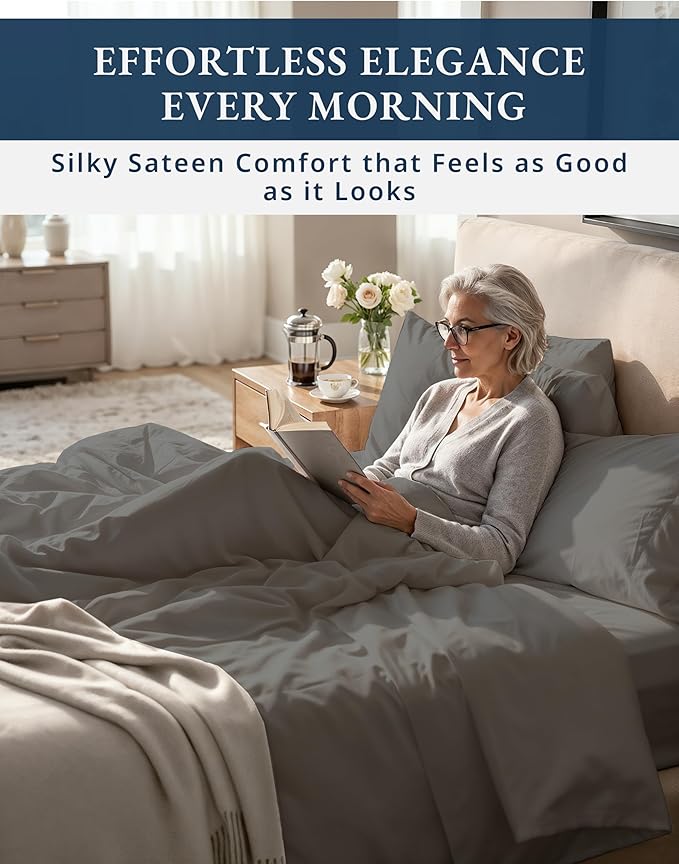 LANE LINEN 100% Egyptian Cotton Split King Sheets for Adjustable Beds - 1000 Thread Count, Soft & Comfy Sateen Weave Naturally Cooling Breathable Oeko Tex Certified Bed Sheets-Charcoal