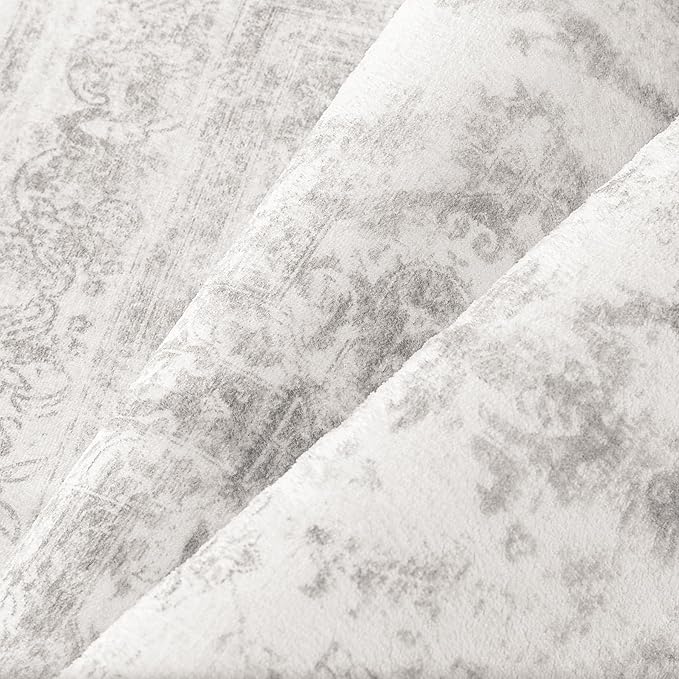 Washable Rug 6x9 Area Rug for Living Room Light Gray Vintage Boho Medallion Large Grey Distressed Retro Carpet Non Slip Indoor Low Pile Small Soft Bedroom Dining Room Home Office