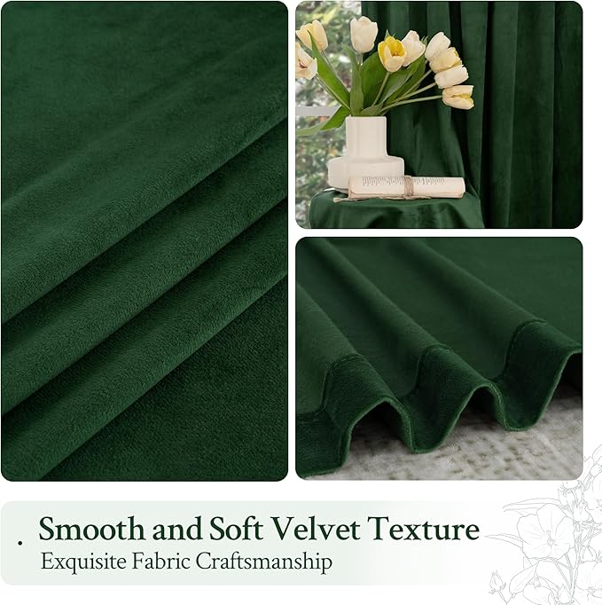 LAMIT Emerald Green Velvet Curtains 84 Inch for Living Room, Thermal Insulated Room Darkening Panels Noise Reducing Back Tab and Rod Pocket Christmas Drapes for Bedroom, 2 Panels, 52 x 84 Inch