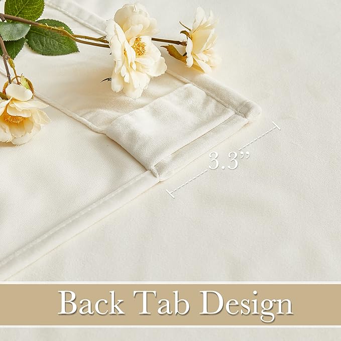 RYB HOME Cream Velvet Curtains 96 inches Length - Heavy Duty Back Tab Decorative Window Drapes Privacy Covering for Living Room Playroom, Width 62 x Length 96 inch, Beige, 2 Panels