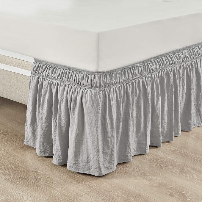 Lush Decor Ruched Ruffle Elastic Easy Wrap Around Bed Skirt Single Twin/Twin XL/Full Light Gray - Twin Bed Skirt - Dust Ruffle - Gray Bedskirts