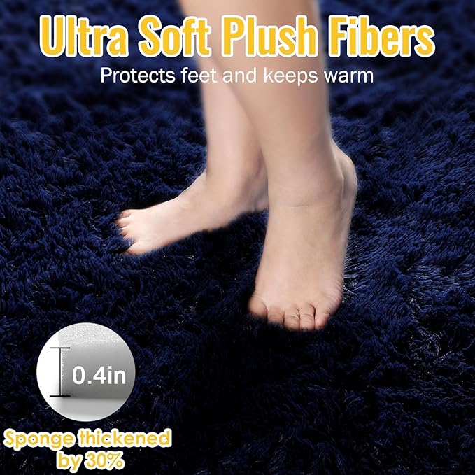 PAGISOFE Navy Blue Rug 3x5, Fluffy Dark Blue Rugs for Bedroom Super Soft Bedside Rugs, Modern Indoor Carpets for Living Room Non-Slip Carpet for Kids Boys Girls Teen Dorm Nursery Room Decor Classroom