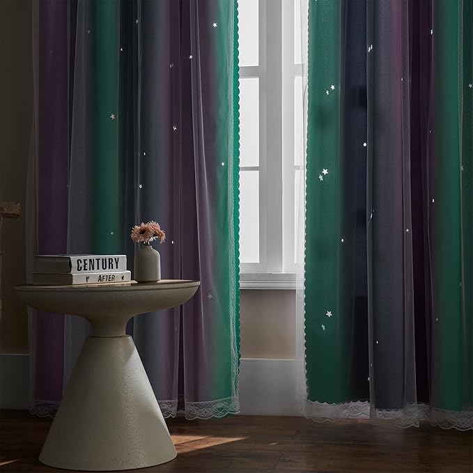 XiDi Curtains for Bedroom Decor, Rainbow Purplgreen grey52/90