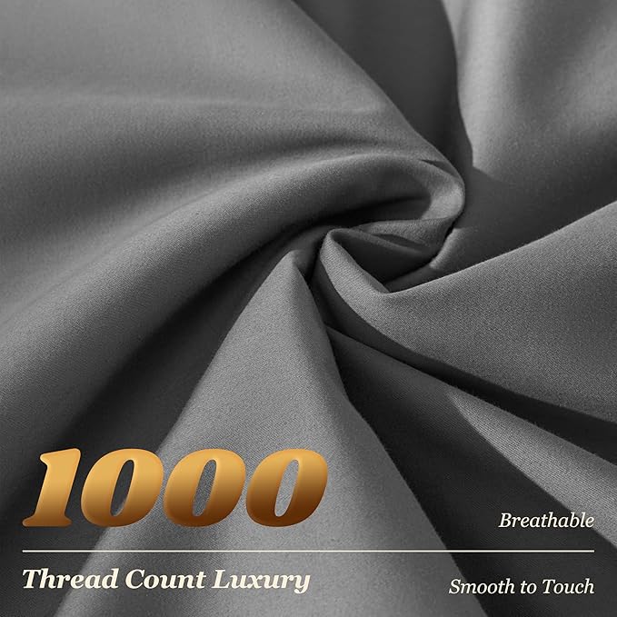 LBRO2M 1000 Thread Count 100% Cotton Sheets Set,King Size Bed Sheet 4 Piece Sets,Long Staple,16 Inches Deep Pocket,All Season,Bedding Super Soft Comforterble Breathable,Sateen(Dark Grey)