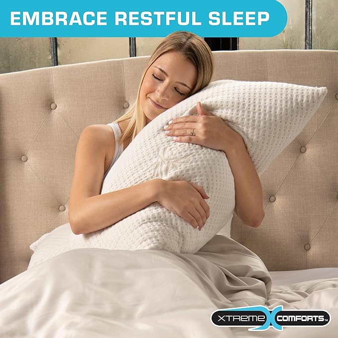 Xtreme Comforts 2-Pack Memory Foam Pillows Made in The USA - Standard Size, Slim Cooling Pillow for Sleeping on Side, Back & Stomach - Firm and Soft Bed Pillows