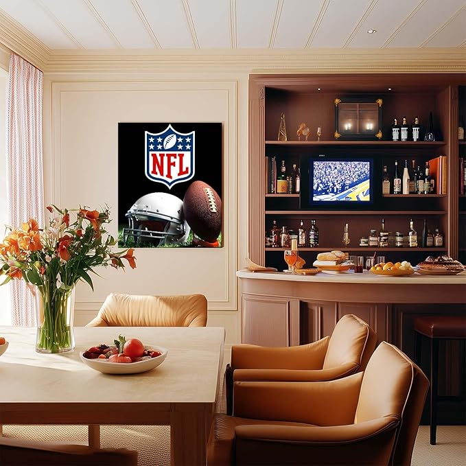 B.B.F MAKE American Football Canvas Wall Art Super Champions Bowl Poster Rugby Oil Painting Canvas Wall Decor Sports Picture Boys Gift Modern Bedroom Living Room Dorm Home Decoration, Framed 8x10inch