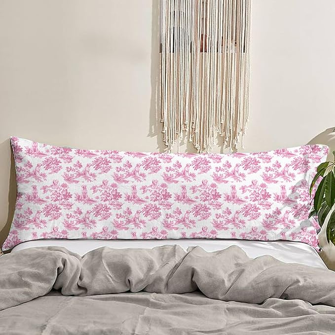 Pink Chinoiserie Golden Retriever Dog 20x54 Body Pillow Cover with Zipper,Grandmillennial Pink Dog Decorative Body Pillow Cases for Bed Couch，Golden Retriever Decor