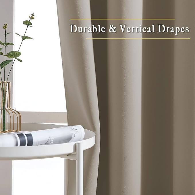 NICETOWN Room Darkening Window Curtains & Drapes - Thermal Insulated Solid Grommet Light & Sound Blocking Blackout Drapes for Bedroom/Living Room (Taupe, 2 Panels, W46 x L72)