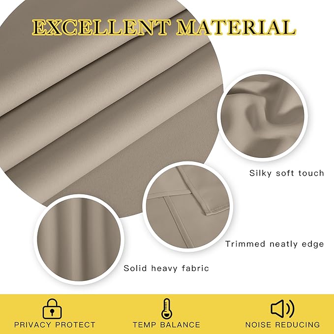 NICETOWN Blackout Window Curtain 90 inch Length - Room Darkening Thermal Insulated Grommet Large Window Treatment Light Blocking for Bedroom/Doorway (Taupe, 1 Panel, W52 x L90)