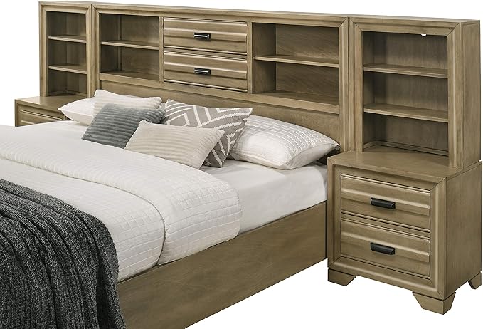 Roundhill Furniture Loiret Light Gray Finish Wood Storage Platform WallBed, Queen