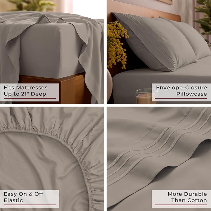 Mellanni King Sheet Set - 6-Piece Iconic Collection Bedding, (Including 4 Pillowcases), 21-Inch Extra Deep Pocket, Easy Care, Ultra Soft, Cooling Sheets, Brushed Microfiber - Tan
