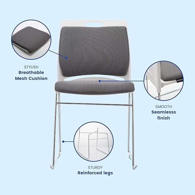 20 Stacking Chairs Stackable for Waiting Room, Office Home Guest Chair, Reception Chair, Waiting Room,Multi-Purpose Room,Break Room,Training, Cafeteria with1102LB Capacity - Gray