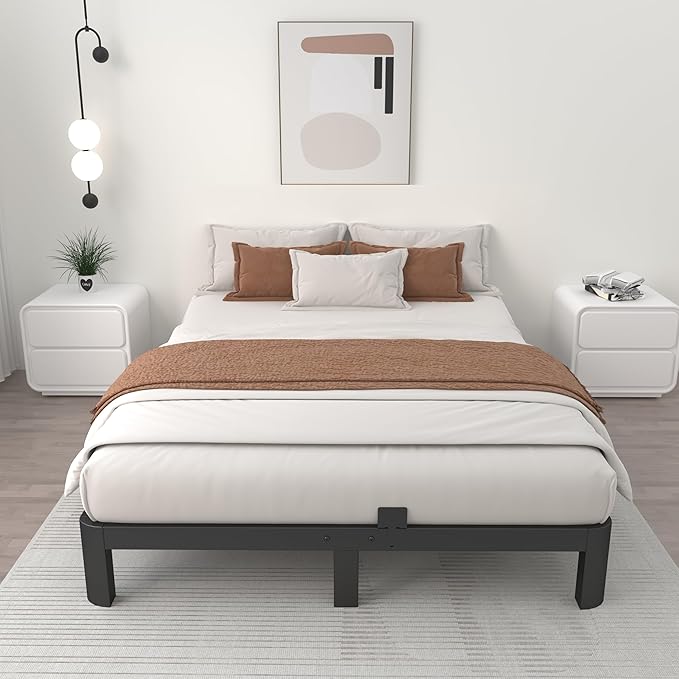ITIMIDI 4 Inch King Size Bed Frame with Metal Gaskets, Platform Bed Frame No Box Spring Needed, Heavy Duty Steel Slat Support, Easy Assembly, Anti-Slip Mattress Stopper, Black