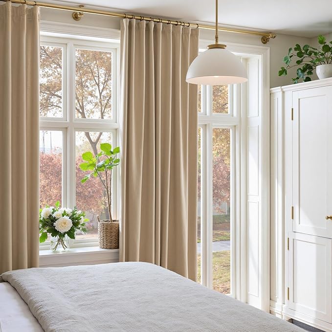 Lazzzy Cream Velvet Curtains 108 Inches Long Blackout Thermal Insulated Room Darkening Lined Curtain Drapes Back Tab Window Treatments for Bedroom Living Room 2 Panels,52 x 108 Inch, Latte
