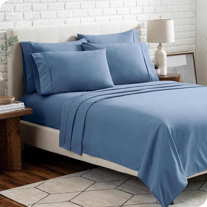 Bare Home Hotel Luxury Queen Sheet Set, Extra Soft - 6 Piece Set - Deep Pockets - Easy Fit - Cooling & Breathable - Wrinkle, Fade, Stain Resistant - Includes 4 Pillowcases (Queen, Coronet Blue)