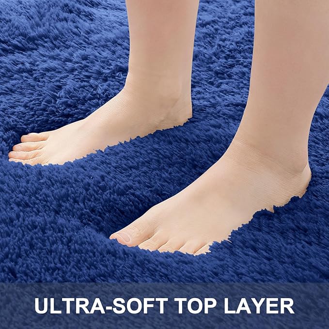 OLANLY 2x3 Machine Washable Small Bedside Rug, Soft Fluffy Shaggy Entryway Throw Rugs for Bedroom, Living Room, Indoor Floor Carpet for Kids Girls Boys, Nursery Rooms, Home Decor Aesthetic, Navy Blue