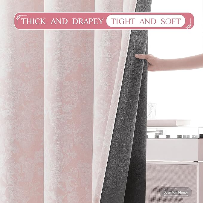 Beauoop Pink Floral Jacquard Blackout Curtains 96 Inches Long 2 Panels for Bedroom Living Room Chenille Flower Room Darkening Thermal Insulated Soundproof Grommet Window Treatments Drapes, 52x96