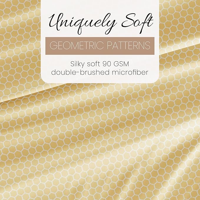Linen Market Patterned Microfiber King Sheet Set 4 Piece – Oeko-TEX Certified Ultra Soft & Wrinkle-Free - 16" Deep Pocket Sheets - Easy Care King Size - Honeycomb Yellow
