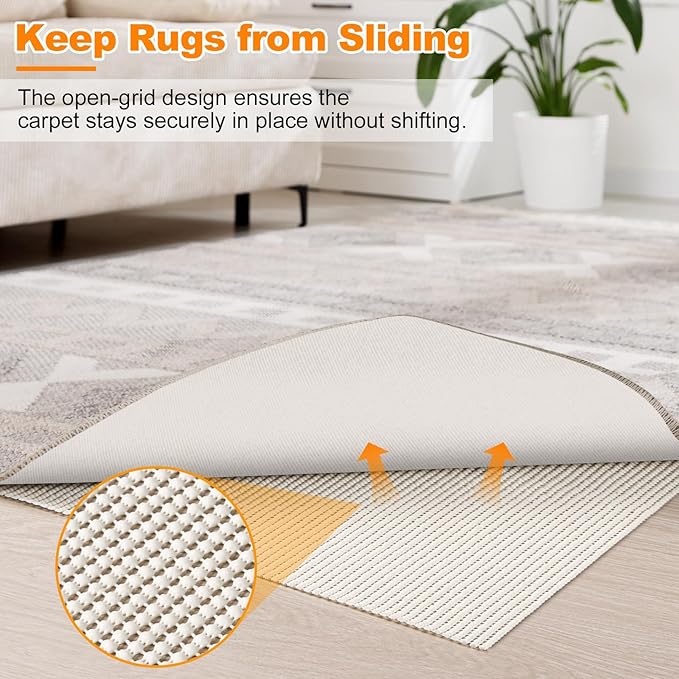 Songrey Non-Slip Rug Pad 4x6 FT, Extra Thick Carpet Pads for Hard Surfaces, Prevents Sliding and Secures Rugs, Provides Floor Protection with Comfort Cushioning