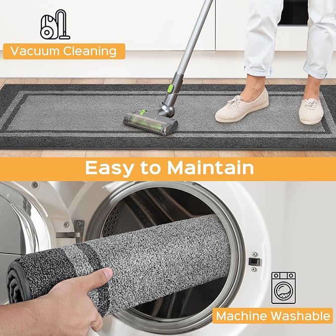 Kitchen Rugs 24" x 36", Non-Slip Machine Washable Kitchen Runner Rugs Floor Mats, Absorbent Comfort Standing Mats for Kitchen, Sink, Laundry and Hallway, Light Grey & Dark Grey