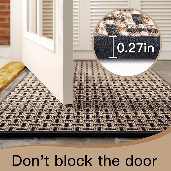 Door Mat 31x47, Dirt Resistant and Absorbent, Non-Slip Rubber Backing Floor Mats, Easy Clean Low-Profile Doormat for Entryway, Front Door, and Inside Entrance, Black