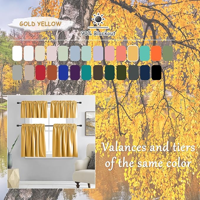 DONREN Blackout Curtain Panels for Bedroom Rod Pocket 96 Inch Length Curtains (42 W x 96 L,Gold Yellow,2 Panels)