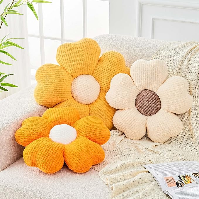Kcvvcr Flower Throw Pillow, Cute Flower Shaped Pillow Decorative Throw Pillow for Bed Couch, Soft Daisy Pillows Floor Seating Cushion Cushions (19.6 Inch Yellow)