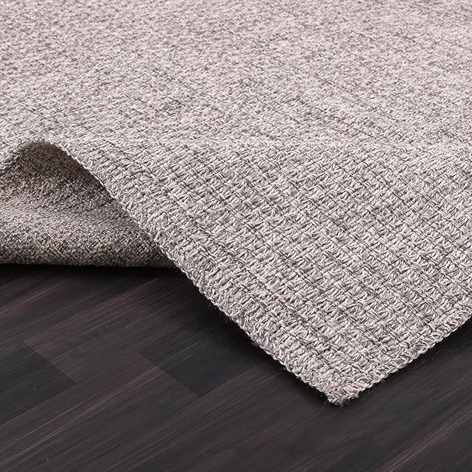 Easy Jute Rug 9x12 Indoor Outdoor Natural Rugs Solid Fiber Rug Woven Area Rug Boho Easy Clean Inside Carpet for Living Room Bedroom Dining Room Hallway or Outdoor Patio Porch (9 X 12 Silver)