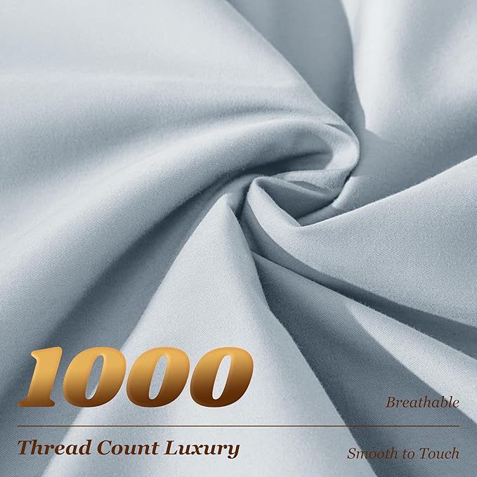 LBRO2M 1000 Thread Count 100% Egyptian Cotton Sheets Set California King Size, 4 Piece Sets Bed Sheet Deep Pocket Sheet Set 16" Soft Comfortable All Season (California King, Ice Blue)