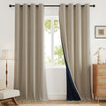 Blackout Curtains 102 inch Length 2 Panels for Living Room, Linen-Look Textured Room Darkening Thermal Insulated Noise Reduction Farmhouse Drapes for Bedroom (W52xL102, Natural)