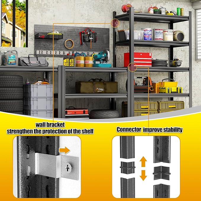 78'' Storage Shelves, 6-Tier Garage Metal Shelving Unit, 47''W*24''D Adjustable Heavy-Duty, Double-Layer Column with Reinforced Ribs,Capable of Bearing 3600 lbs for Garage, Warehouse, Kitchen Storage