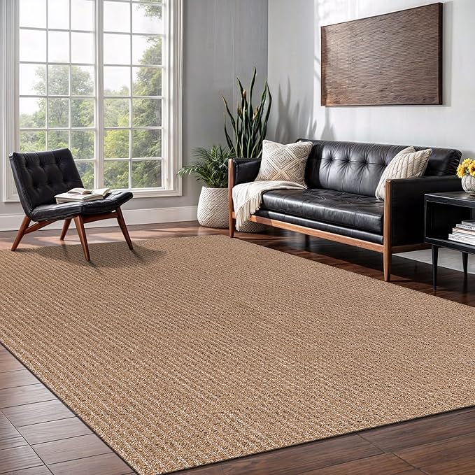 Easy Jute Rug 8x10 Indoor Outdoor Natural Rugs Solid Fiber Rug Woven Area Rug Boho Easy Clean Inside Carpet for Living Room Bedroom Dining Room Hallway or Outdoor Patio Porch (8 X 10 Natural)