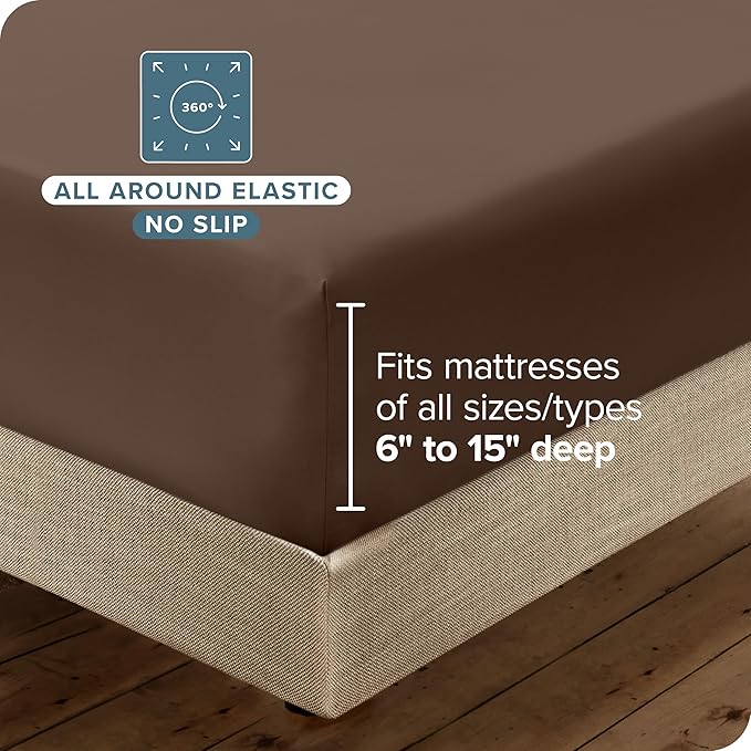 Bare Home Hotel Luxury Twin XL Sheet Set, Extra Soft - 4 Piece Set - Deep Pockets - Easy Fit - Cooling & Breathable - Wrinkle, Fade, Stain Resistant - Includes 2 Pillowcases (Twin XL, Cocoa)