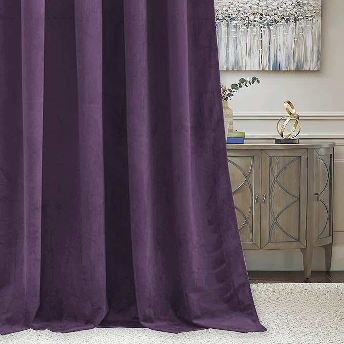 RYB HOME Purple Velvet Curtains 84 inches Length, Back Tab & Rod Pocket Soft Fabric Blackout Thermal Insulated Curtains & Drapes for Bedroom Dining Room, Purple, W 52 x L 84, 2 Panels Set