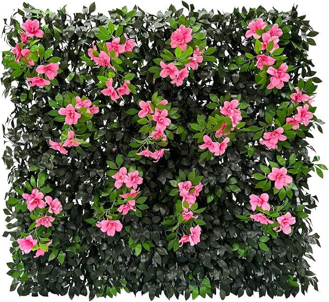 Sumery Expandable Fence Privacy Screen for Balcony Patio Outdoor,Decorative Faux Ivy Fencing Panel,Artificial Hedges (Single Sided Leaves) (4, Branches -Pink Fowers)