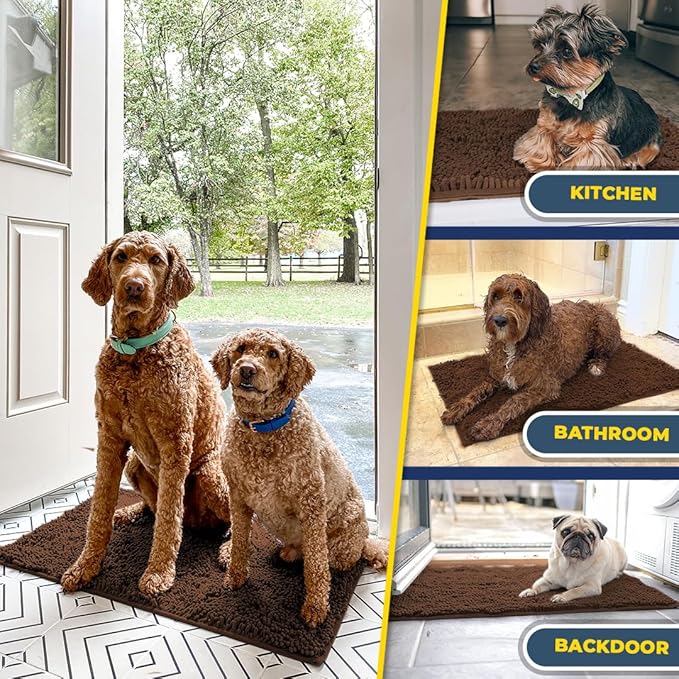 Muddy Mat® Shown on TV – Super Absorbent Microfiber Dog Door Mat for Muddy Paws, Non-Slip Washable Pet Rug, Quick Dry Chenille Entryway Carpet, Machine Washable Indoor Outdoor mat, Brown 28"x18"