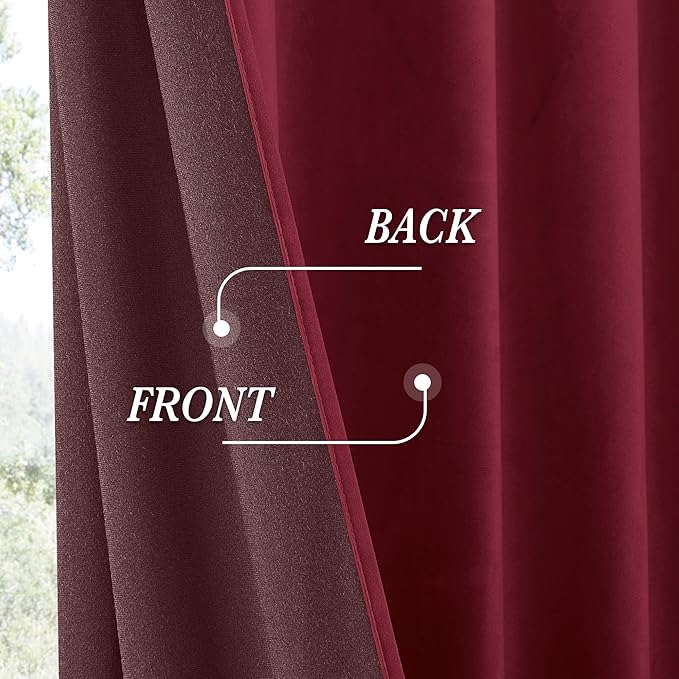 RYB HOME Burgundy Red Velvet Curtains for Christmas Decor, Soft Luxury Backdrops for Studio Theater, Back Tab Design for Bedroom Living Room, 52" W x L100 L, 2 Panels Set