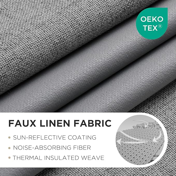 Joydeco Blackout Curtains 108 Inches Long 2 Panels Burg, Room Darkening Curtains for Bedroom, 100% Black Out Textured Thermal Drapes Privacy Protection 2 Panels Set(W52 x L108 Inch, Light Grey)
