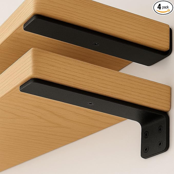 Floating Shelf Bracket 4 Inch of 4 Pack Heavy Duty Shelf Brackets Black Coated Metal L Bracket Wall Shelf Support DIY Brackets with 1/5 Inch Thick and 160 LBS Load Capacity