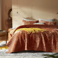 LEAONME Velvet Quilt Oversized California King-120''x120'', Lightweight Burnt Orange Velvet Comforter Set with 2 Pillow Shams, Oversized Bedspread Coverlet Quilted Bedding Set for All Season